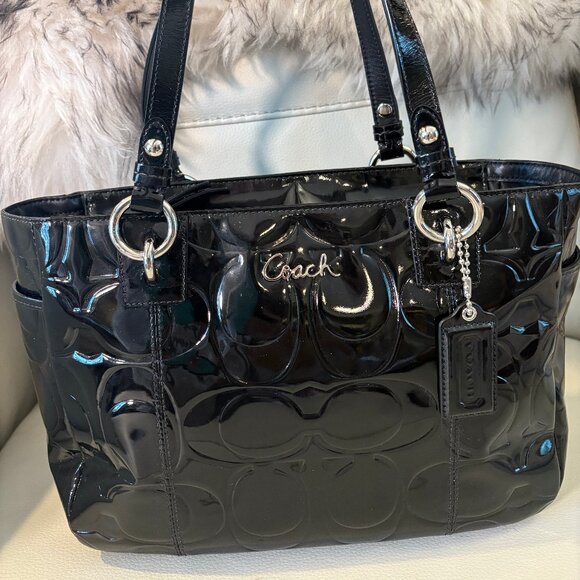 Coach Embossed Black Patent Leather Tote - Picture 1 of 13